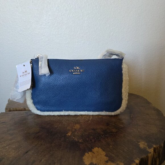 Coach Nolita 19 Shearling Pebble Leather Wristlet Bag Slate Blue Chain Strap NWT - Picture 16 of 16